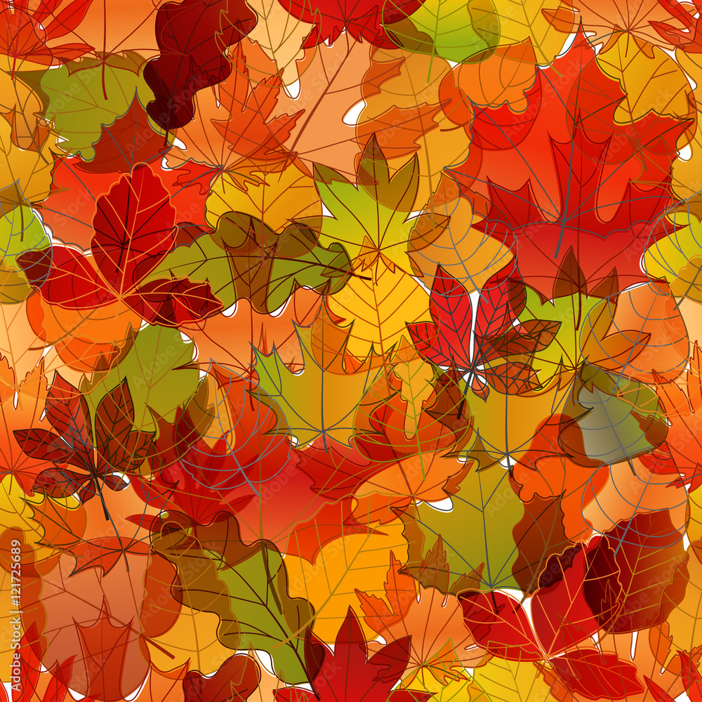 Aufkleber different color autumn leaves vector seamless pattern