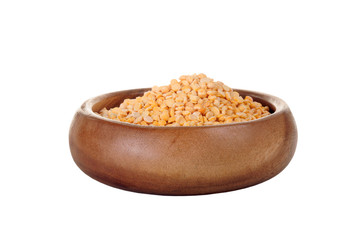 Dried beans peas in a wooden bowl on a white background. ingredient for a healthy lifestyle and diet.