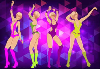 Sexy dancer set: vector beautiful sexy woman in bright lingerie