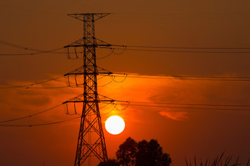 High voltage pole Sunset light