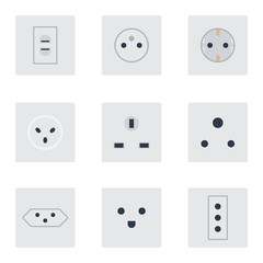 Electric outlet illustration on white background. Energy socket electrical outlet plug appliance interior icon. Wire cable cord connection electrical outlet plug