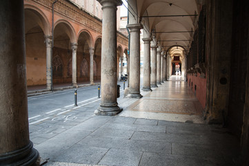 The arcades of Santa Cecilia oratory in Bologna