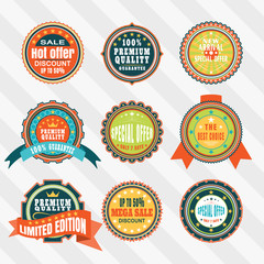 Vintage labels for advertisement vector set. Retro badges vector set. Vector set of labels
