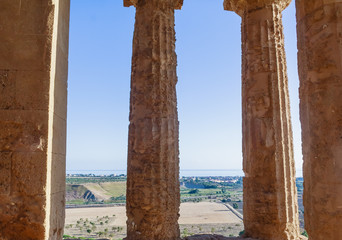 Ercole temple in the Valley of the Temples and panorama of  Sicily