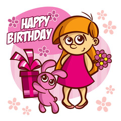 Happy Birthday Card Girl and Bunny
