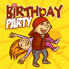 Happy Birthday Party Card Funny Girl and Boy