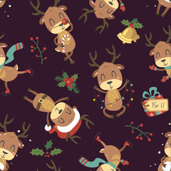 christmas deer seamless pattern