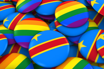 DR Congo Gay Rights Concept - Congolese Flag and Gay Pride Badges 3D Illustration