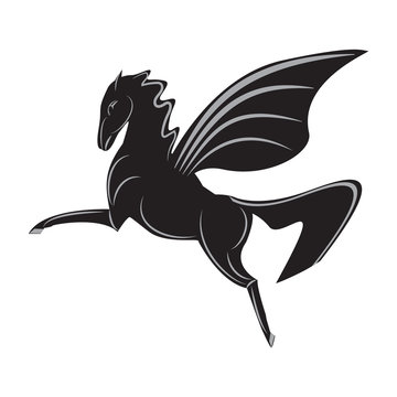 Pegasus a winged horse black silhouette isolated art abstract modern creative illustration white background vector