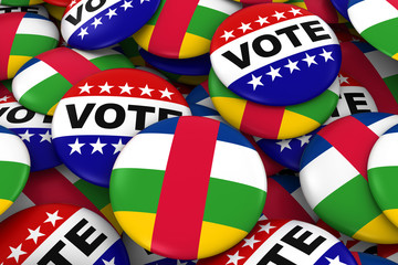 Central African Republic Elections Concept - Central African Flag and Vote Badges 3D Illustration