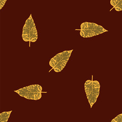 autumn leaves grunge style dark burgundy background creative abstract modern vector pattern