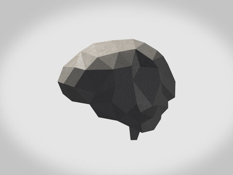 Stone surface low polygon brain , Idea concept background design.3d render