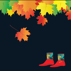 autumn leaves bright colorful rubber boots female black background art creative modern vector elements for design