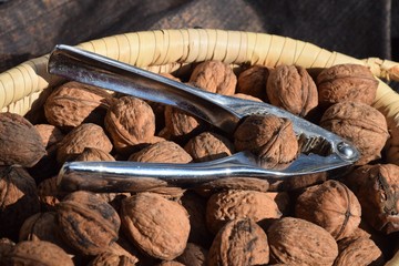 Walnüsse mit Nussknacker 