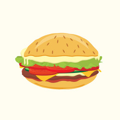sandwich bun cheese lettuce tomato cucumber meat isolated on white background abstract art creative vector
