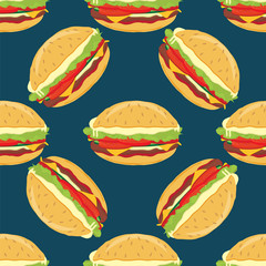 sandwich bun cheese lettuce tomato cucumber meat abstract pattern of dark blue vector