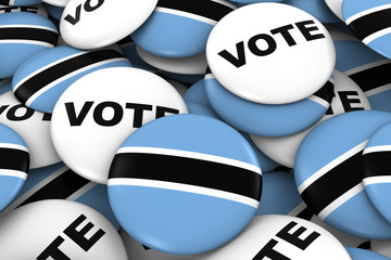 Botswana Elections Concept - Botswanan Flag and Vote Badges 3D Illustration