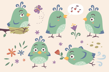Obraz premium vector cartoon birds set