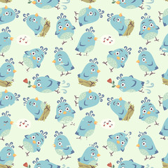Obraz premium vector cartoon birds seamless pattern