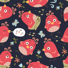 vector cartoon birds seamless pattern