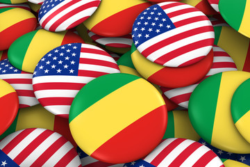 USA and Congo Badges Background - Pile of American and Congolese Flag Buttons 3D Illustration