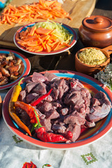 Russian table with raw meat