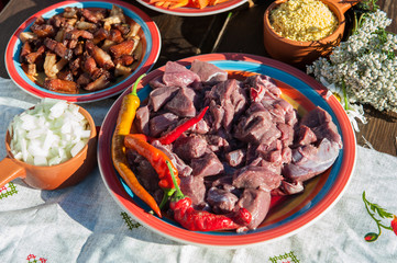Russian table with raw meat