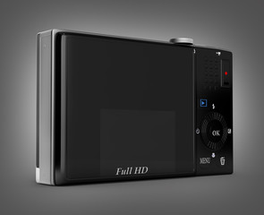 digital photo camera isolated on grey gradient background 3d