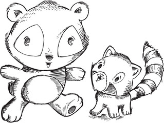 Sketch doodle Pandas Vector Art