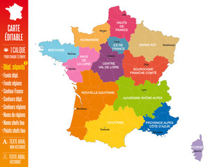 France - Nouvelle carte à 13 régions éditable 