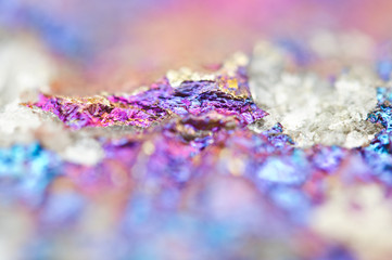 Bornite ore crystallizes mineral its blurred natural background.