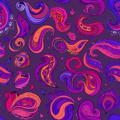 Floral traditional Indian paisley titled background. Seamless pa