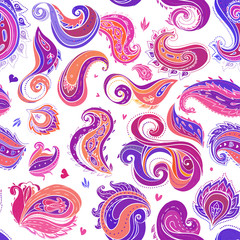 Floral traditional Indian paisley titled background. Seamless pa