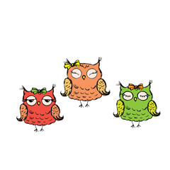 Collection of  different owls,hand drawing.