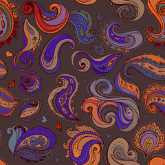 Floral traditional Indian paisley titled background. Seamless pa