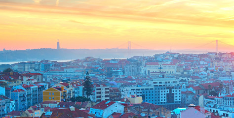 Lisbon panorama at sunset, Portugal