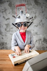 Child with toy virtual reality headset