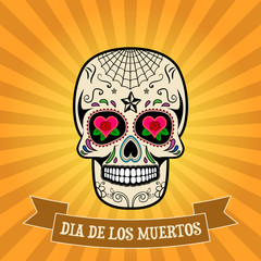 day of the dead. dia de los muertos.  Sugar skull on vintage bac