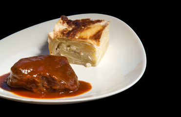 Delicious braised beef roast with traditional italian pasta