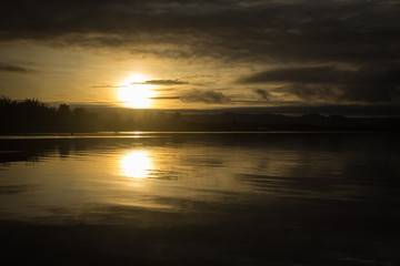 sunset sky moutain and lake