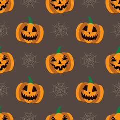 Seamless background for Halloween with pumpkins and web. Vector illustration in modern flat design.