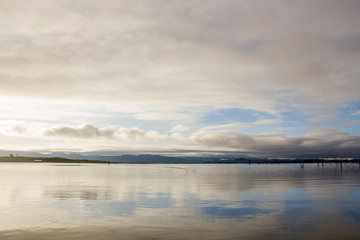 blue sky muoutain and lake