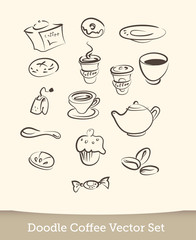 coffee doodle set isolated on white background. vector illustration