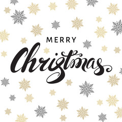 Merry Christmas calligraphy  on white  background with golden  s