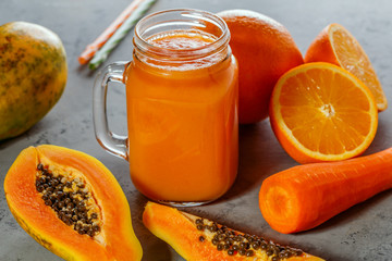 Papaya smoothie, selective focus. Detox, diet food.