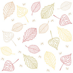 Hand drawn transparent autumn tree leaves  pattern background. Stock vector. Flat design. 