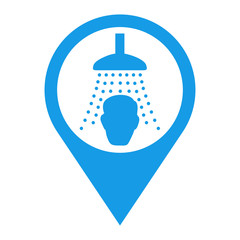 Icono plano localizacion ducha azul