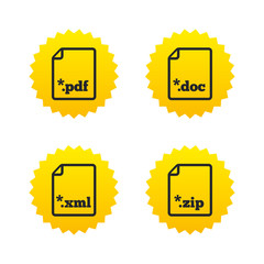 Document signs. File extensions symbols.