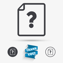 File document help icon. Question mark symbol.
