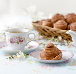 Cinnamon buns cake on a table